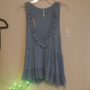Free People Light Blue Ruffle V-Neck Tiered Tank